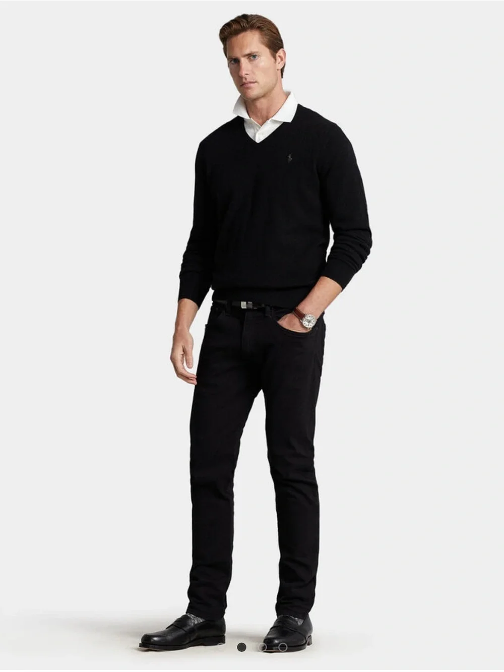 Men’s Polo Ralph Lauren 3XLT Black Merino Wool V Neck Sweater NWT